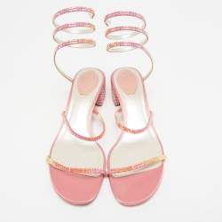 Pre Owned René Caovilla Multicolor Satin Cleo Ankle Strap Sandals Size 40