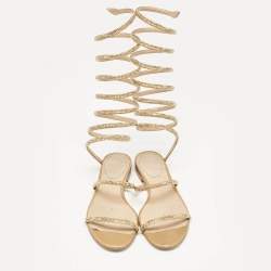 مملوكة مسبقًا صندل رينيه كوفيلا ساتان بيج لف حول الكاحل مستوى مقاس 35