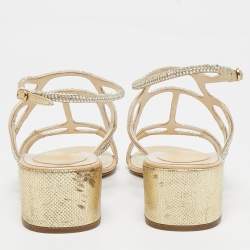 René Caovilla Gold Leather Crystal Embellished Slingback Sandals Size 40