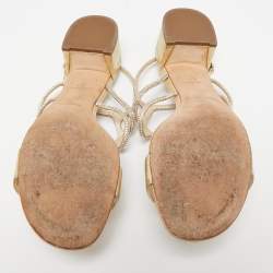 René Caovilla Gold Leather Crystal Embellished Slingback Sandals Size 40