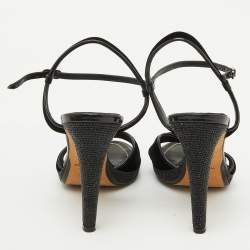 René Caovilla Black Velvet and Patent Leather Ankle Strap Sandals Size 37