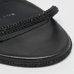 Pre Owned René Caovilla Black Leather Crystals Embellished Satin Cleo Sandals Size 37