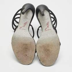 Pre Owned René Caovilla Black Leather Crystals Embellished Satin Cleo Sandals Size 37