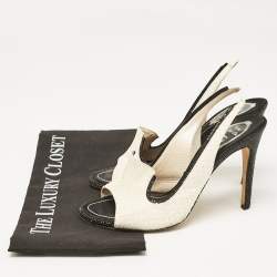 René Caovilla White Python Crystal Embellished Slingback Sandals Size 39