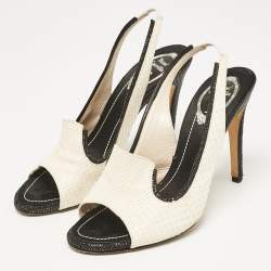 René Caovilla White Python Crystal Embellished Slingback Sandals Size 39