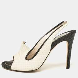 René Caovilla White Python Crystal Embellished Slingback Sandals Size 39