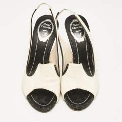 René Caovilla White Python Crystal Embellished Slingback Sandals Size 39