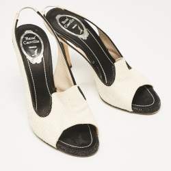 René Caovilla White Python Crystal Embellished Slingback Sandals Size 39