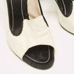René Caovilla White Python Crystal Embellished Slingback Sandals Size 39
