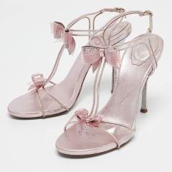 مملوكة مسبقًا René Caovilla Metallic Pink Leather and PVC Ankle Strap Sandals Size 40