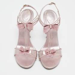 مملوكة مسبقًا René Caovilla Metallic Pink Leather and PVC Ankle Strap Sandals Size 40