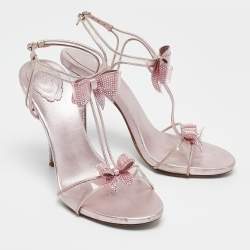 مملوكة مسبقًا René Caovilla Metallic Pink Leather and PVC Ankle Strap Sandals Size 40