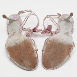 مملوكة مسبقًا René Caovilla Metallic Pink Leather and PVC Ankle Strap Sandals Size 40