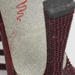 Pre Owned René Caovilla Burgundy Leather Cleo Ankle Strap Sandals Size 38