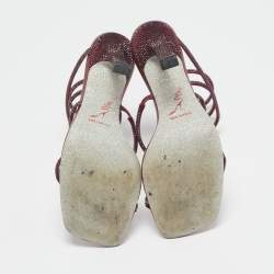 Pre Owned René Caovilla Burgundy Leather Cleo Ankle Strap Sandals Size 38