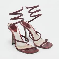 Pre Owned René Caovilla Burgundy Leather Cleo Ankle Strap Sandals Size 38
