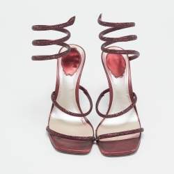 Pre Owned René Caovilla Burgundy Leather Cleo Ankle Strap Sandals Size 38