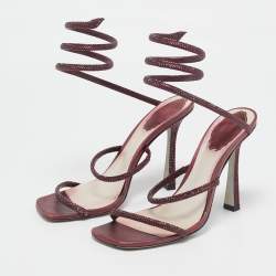 Pre Owned René Caovilla Burgundy Leather Cleo Ankle Strap Sandals Size 38