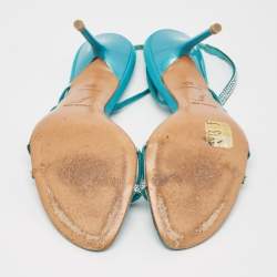 Pre Owned René Caovilla Blue Satin Crystal Embellished Slingback Sandals Size 38.5