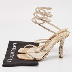 Pre Owned René Caovilla Beige Satin Crystal Embellished Cleo Ankle Strap Sandals Size 40