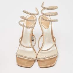 Pre Owned René Caovilla Beige Satin Crystal Embellished Cleo Ankle Strap Sandals Size 40
