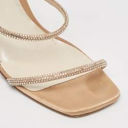 Pre Owned René Caovilla Beige Satin Crystal Embellished Cleo Ankle Strap Sandals Size 40