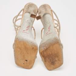 Pre Owned René Caovilla Beige Satin Crystal Embellished Cleo Ankle Strap Sandals Size 40