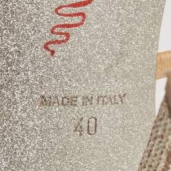 Pre Owned René Caovilla Beige Satin Crystal Embellished Cleo Ankle Strap Sandals Size 40