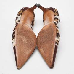 René Caovilla Brown Leopard Print Fabric and Suede Knotted Pointed Toe Pumps Size 38