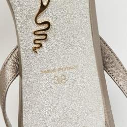 Pre Owned René Caovilla Silver Satin Crystal Embellished Slingback Pumps Size 38