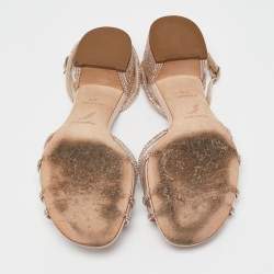 René Caovilla Metallic Beige PVC and Leather Crystal Embellished Ankle Wrap Sandals Size 37.5