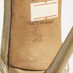 Pre Owned René Caovilla Gold Leather Crystal Embellished Ankle Strap Sandals Size 38