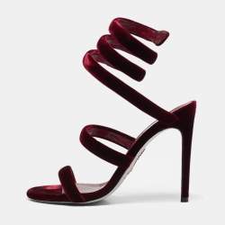 René Caovilla Burgundy Velvet Cleo Ankle Strap Sandals Size 38