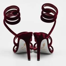 René Caovilla Burgundy Velvet Cleo Ankle Strap Sandals Size 38