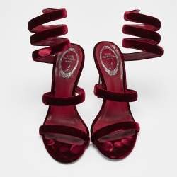 René Caovilla Burgundy Velvet Cleo Ankle Strap Sandals Size 38