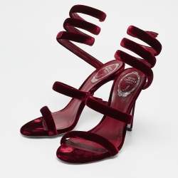 René Caovilla Burgundy Velvet Cleo Ankle Strap Sandals Size 38