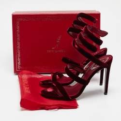 René Caovilla Burgundy Velvet Cleo Ankle Strap Sandals Size 38