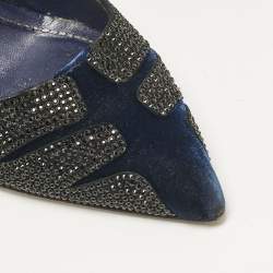 Pre Owned René Caovilla Blue Velvet Crystal Embellished Pointed Toe Pumps Size 38