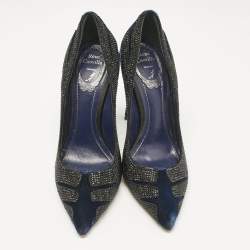 Pre Owned René Caovilla Blue Velvet Crystal Embellished Pointed Toe Pumps Size 38