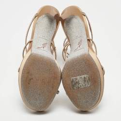 مملوكة مسبقًا René Caovilla Beige Satin Cleo Ankle Wrap Sandals Size 41