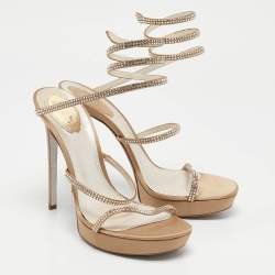 مملوكة مسبقًا René Caovilla Beige Satin Cleo Ankle Wrap Sandals Size 41