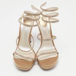 مملوكة مسبقًا René Caovilla Beige Satin Cleo Ankle Wrap Sandals Size 41