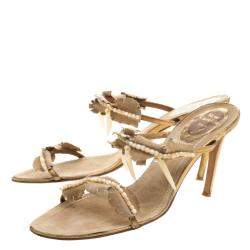 René Caovilla Beige Embellished Suede Slides Size 38.5