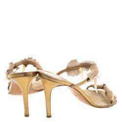 René Caovilla Beige Embellished Suede Slides Size 38.5