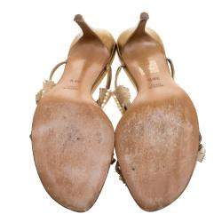 René Caovilla Beige Embellished Suede Slides Size 38.5