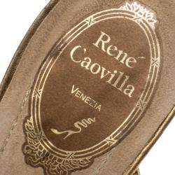 René Caovilla Beige Embellished Suede Slides Size 38.5
