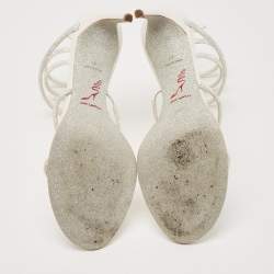 مملوكة مسبقًا René Caovilla White Leather and Satin Crystal Embellished Cleo Ankle Strap Sandals Size 41