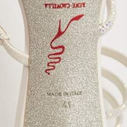 مملوكة مسبقًا René Caovilla White Leather and Satin Crystal Embellished Cleo Ankle Strap Sandals Size 41