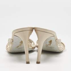 Pre Owned René Caovilla Beige Suede Crystal Embellished Chandelier Slide Sandals Size 38