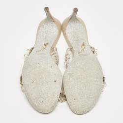 Pre Owned René Caovilla Beige Suede Crystal Embellished Chandelier Slide Sandals Size 38